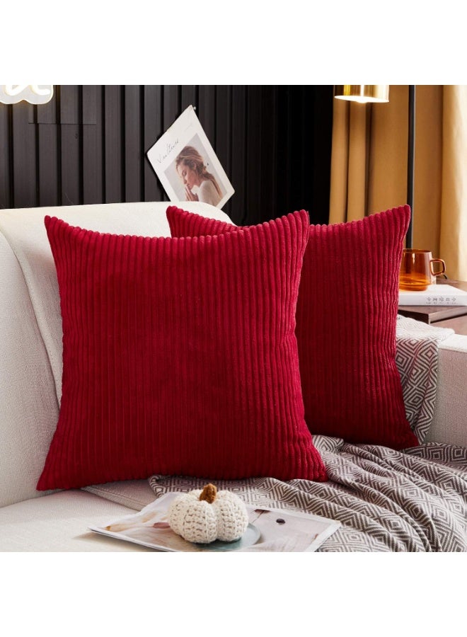 Pack of 2, Corduroy Soft Decorative Square Throw Pillow Cover Cushion Covers Pillowcase, Home Decor Decorations for Sofa Couch Bed Chair 16x16 Inch/40x40 cm (Striped Red) - Image 1